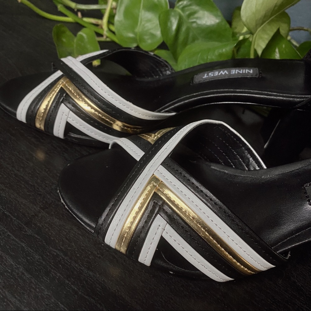 Nine West Ankle Strap Gold & Black Block Heel - Picture 6 of 6